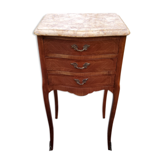 Louis XV style bedside in marquetry and marble top