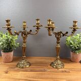 Pair of antique bronze candlesticks, Louis XV style