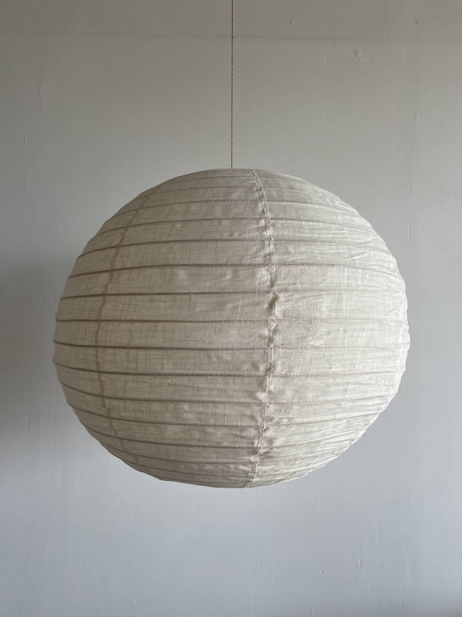 Large round suspension in rattan and natural linen, Japanese style, D:60.