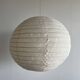 Large round suspension in rattan and natural linen, Japanese style, D:60.
