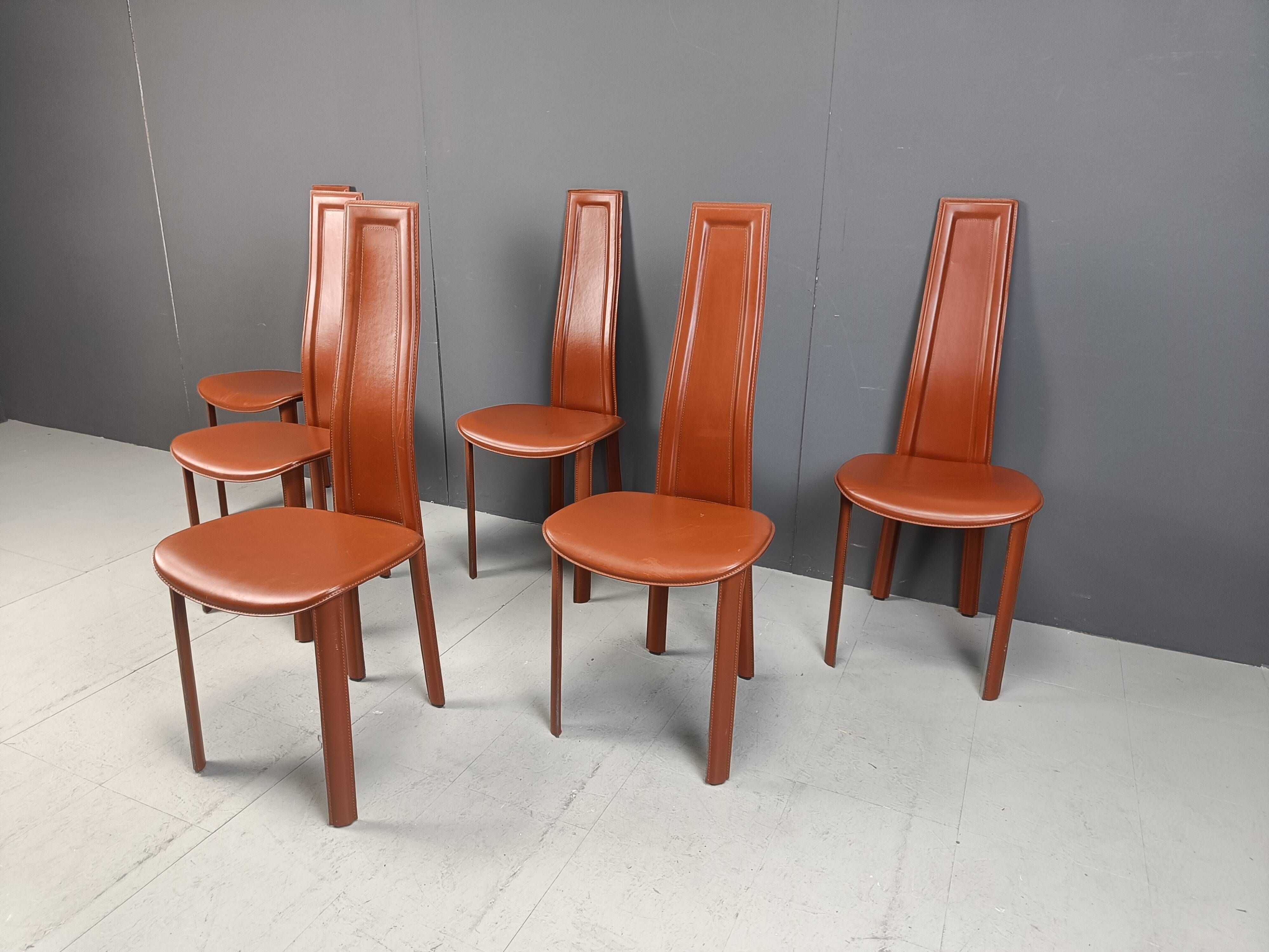 Vintage Leather Dining Chairs by Arper Italy, 1980s - Set of 6