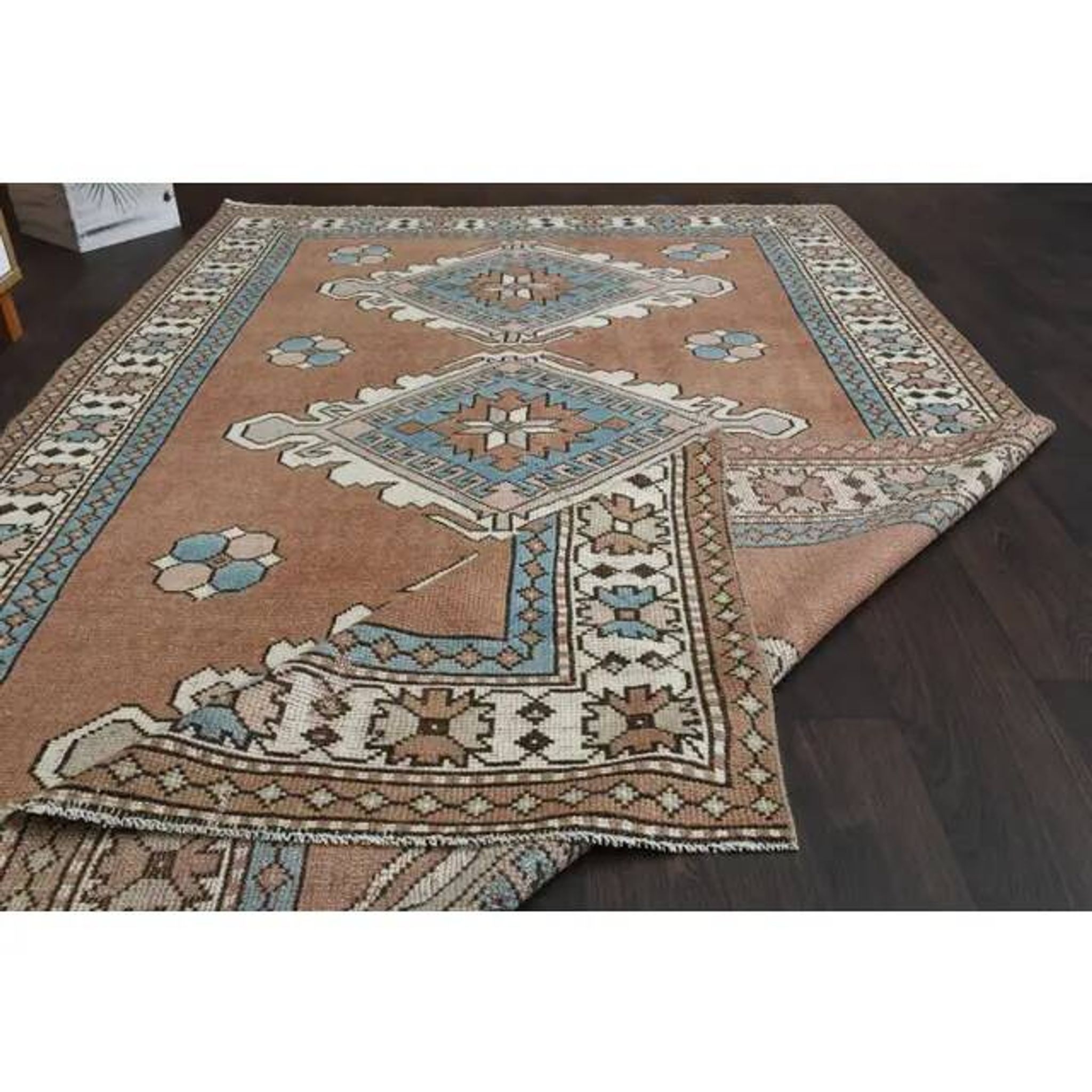 1970s Vintage Turkish Oushak Handmade Wool Cotton Brown Area Rug 160x254