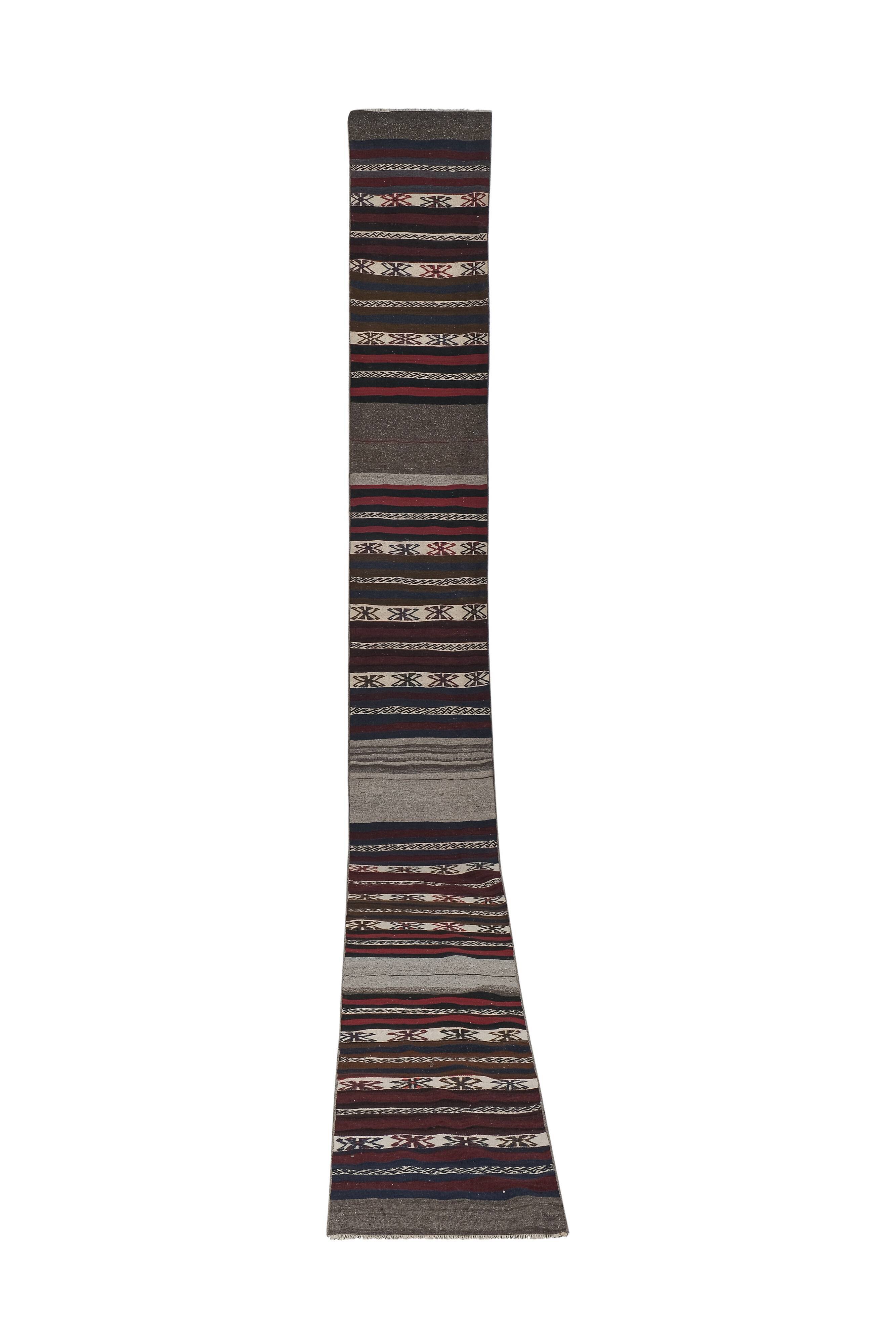 Early 20th Century Gabbeh Stair Kilim Runner with Horizontal Stripe