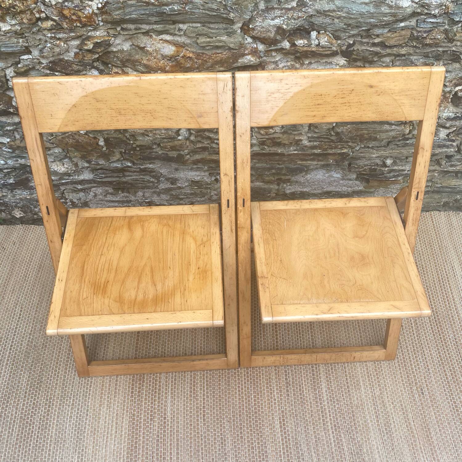 Extra flat vintage beech folding chairs