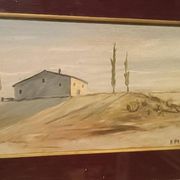 Oil painting on panel, Tuscan countryside landscape, signed