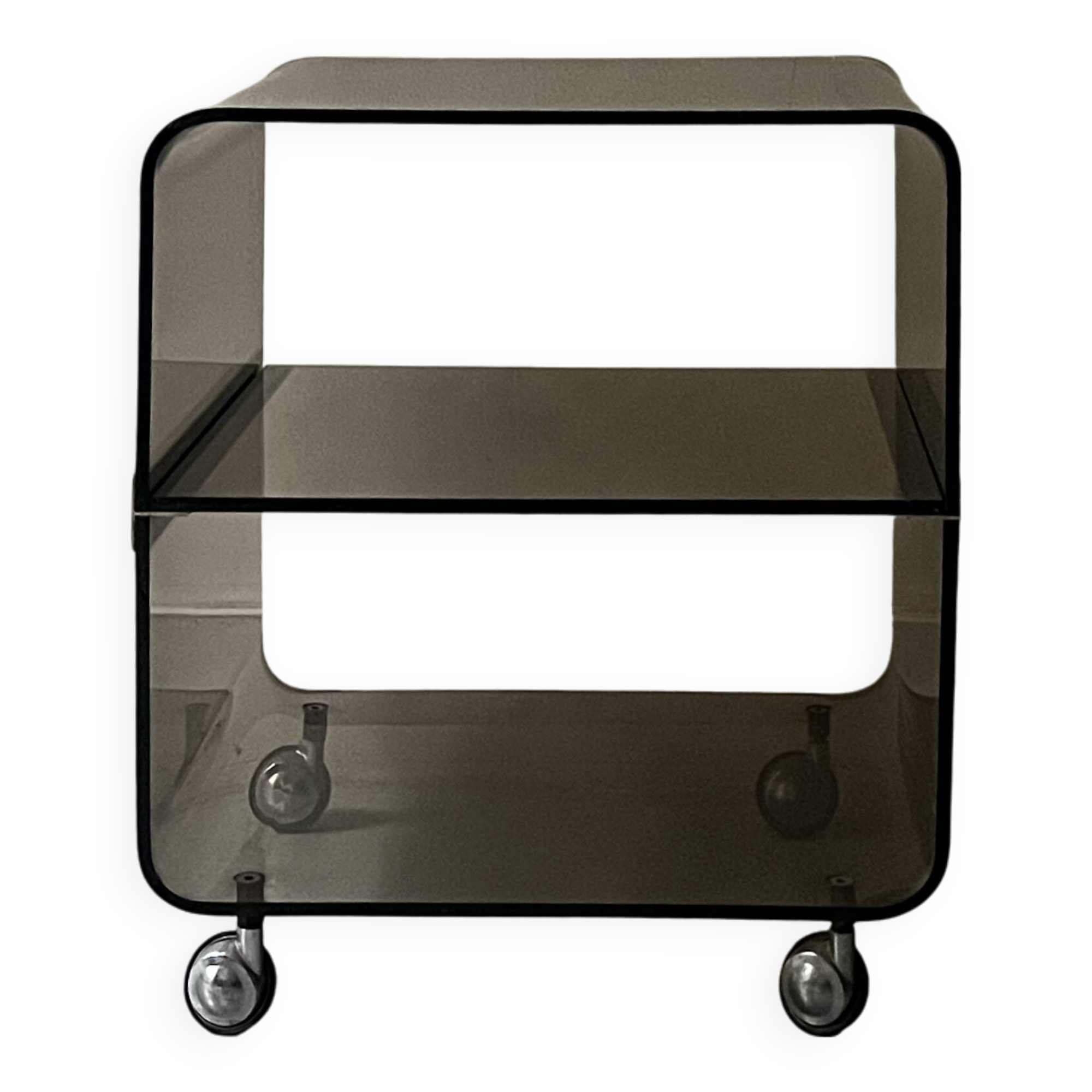 Smoked plexiglass side table by m. dumas for roche bobois, design 1970