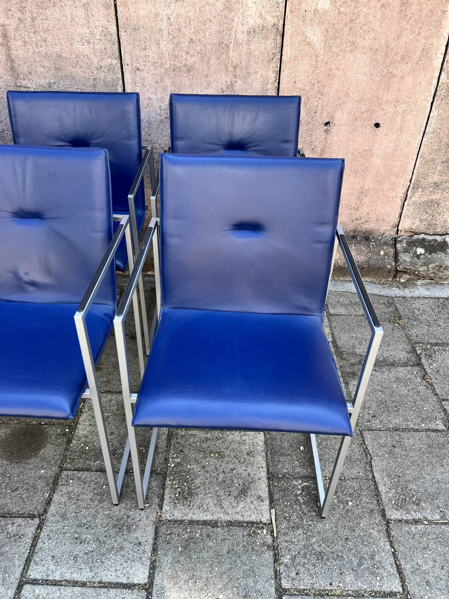 Four Arco Frame Dining Chairs / Blue Leather / Burkhard Vogther