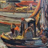 Antique painting, seascape signed Louis Dufour, dated 1943