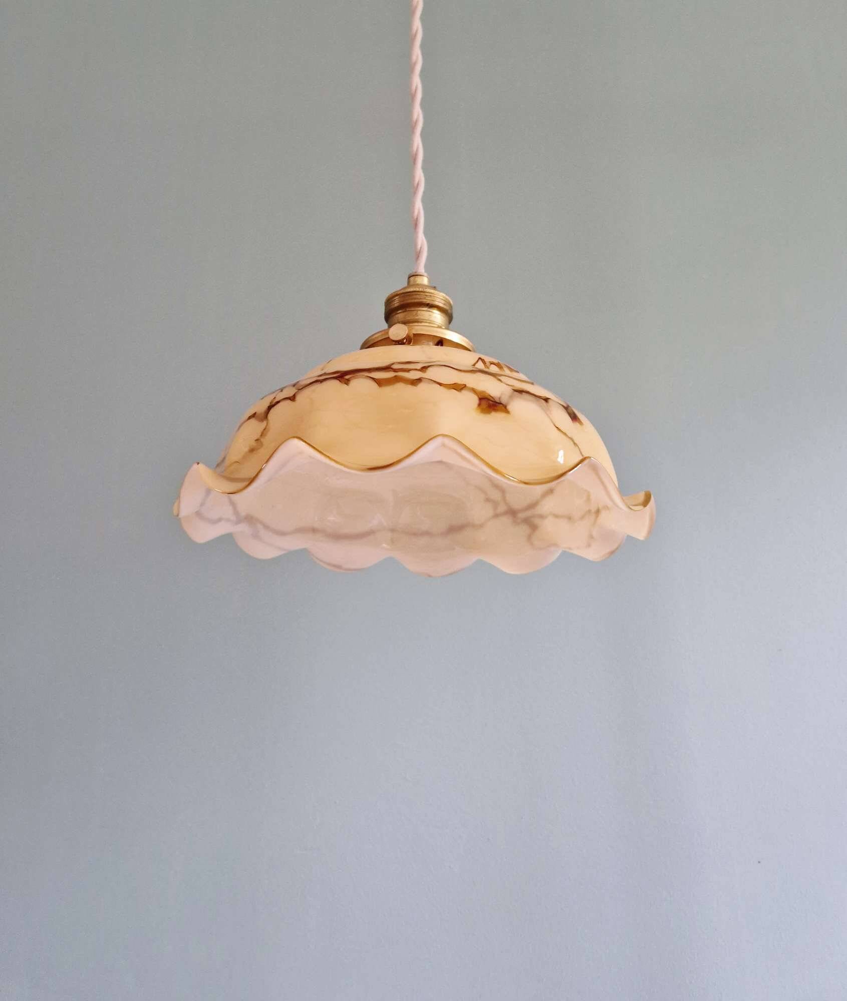 Art Deco marbled opaline pendant light, Scailmont, 1920-30