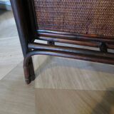 Rare vintage bar cabinet shelf wood woven rattan 80s retro