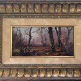 Tableau HSP "Paysage animé de sous bois" + cadre Galerie mi-XX°