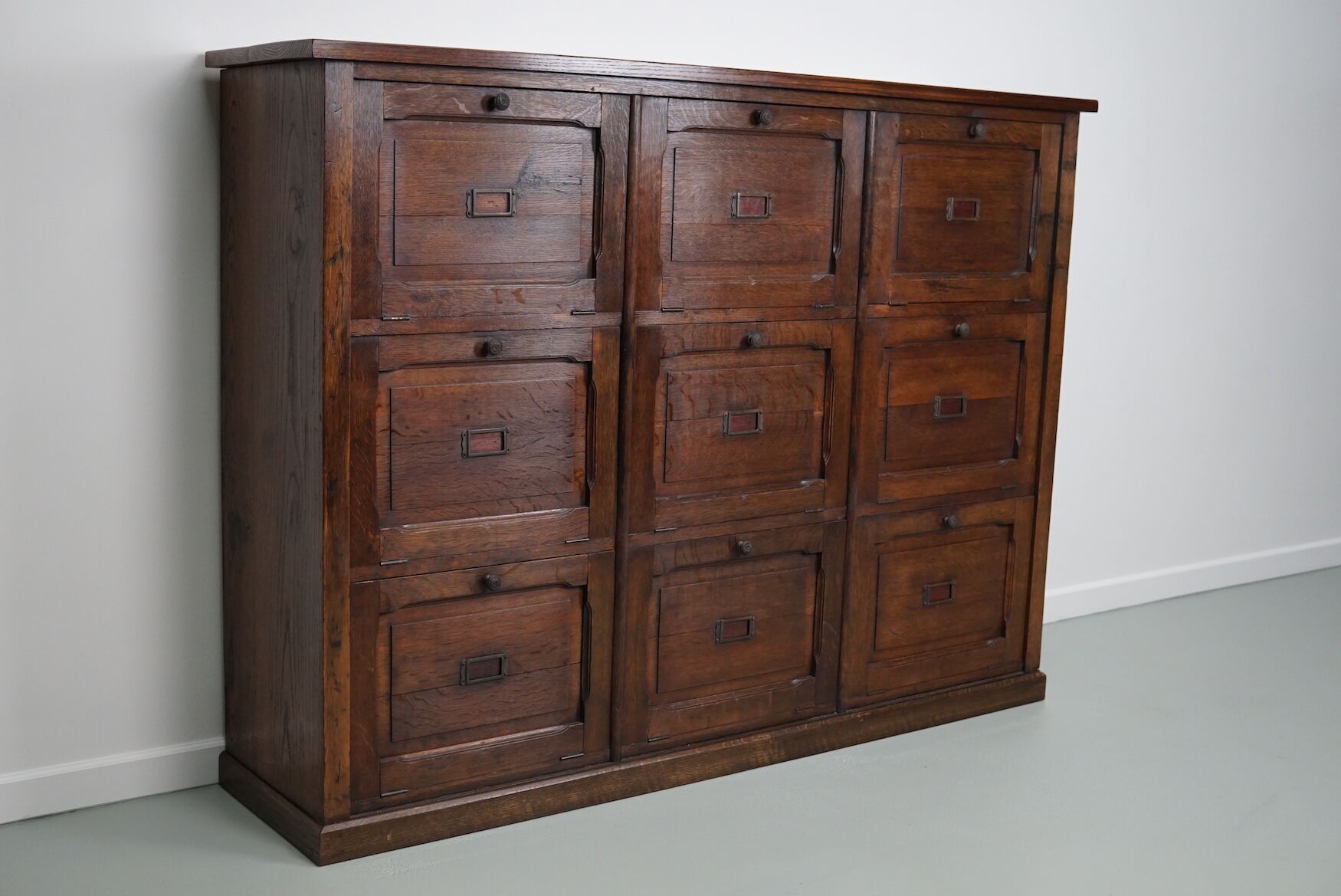 Antique french oak apothecary / filing cabinet folding doors, late 19th century