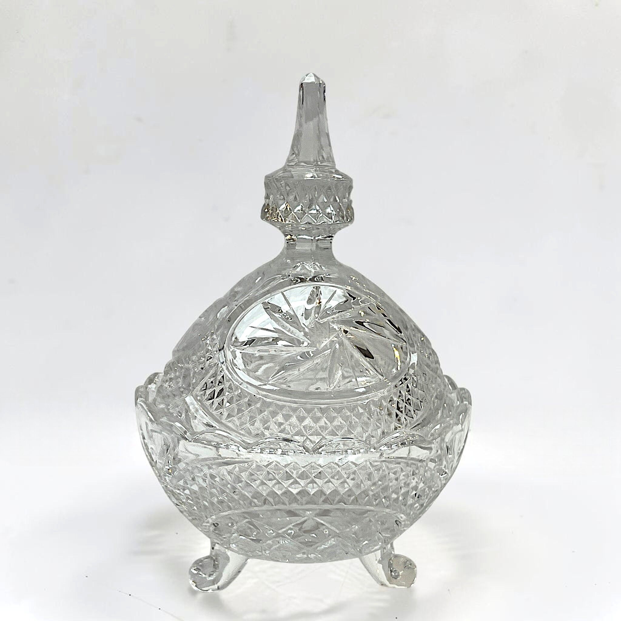 cut crystal sugar bowl with lid Pinwheel pattern crystal sweet jar