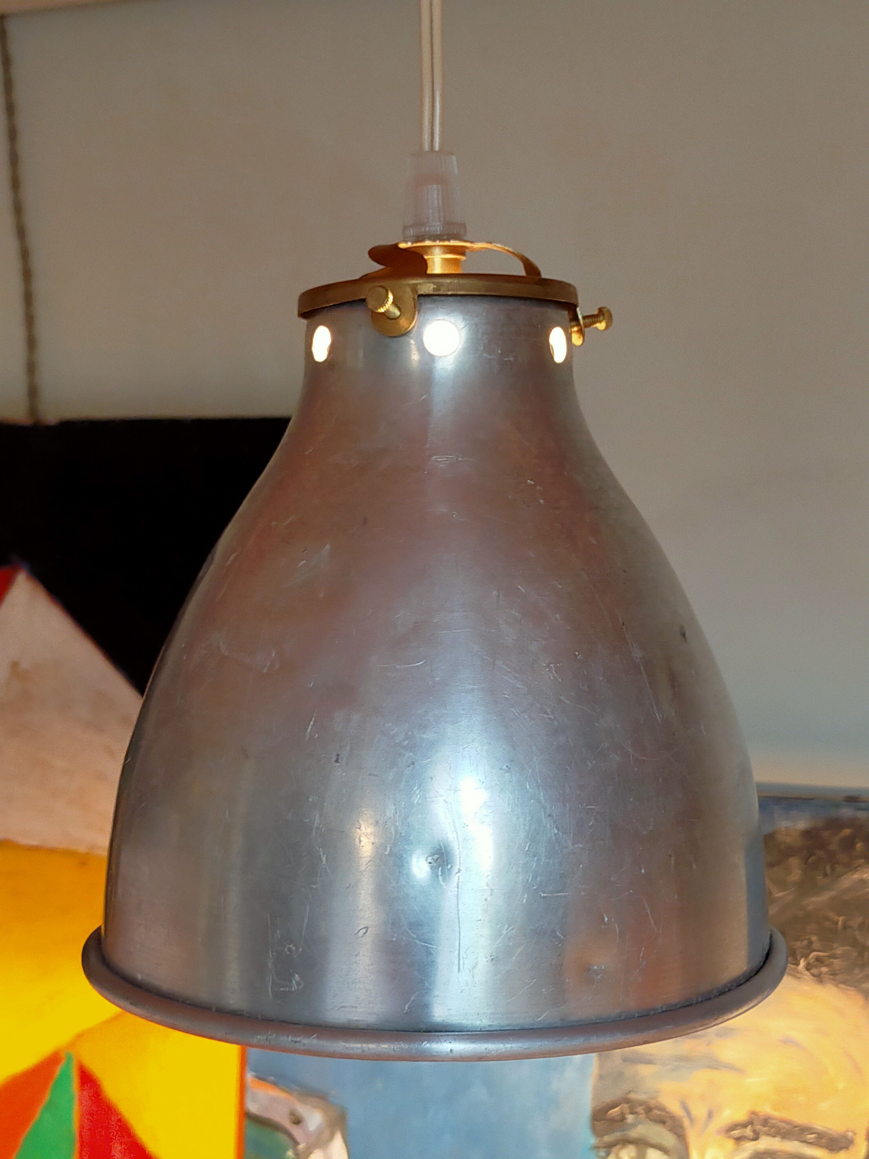 Suspension lampshade bell in vintage aluminum