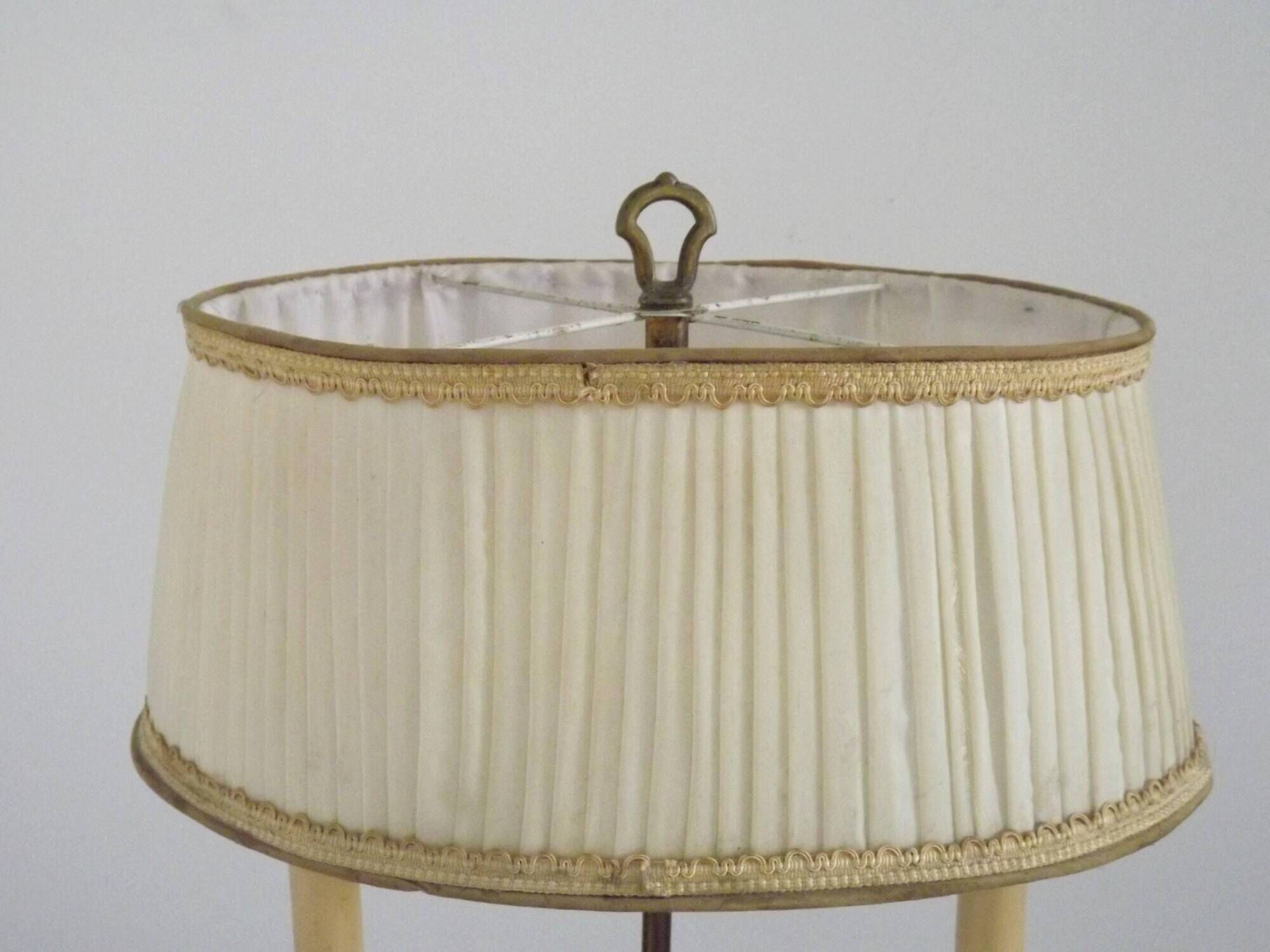 2 Light French Vintage Brass Boulotte Table Lamp With Cream Pleated Shade 5