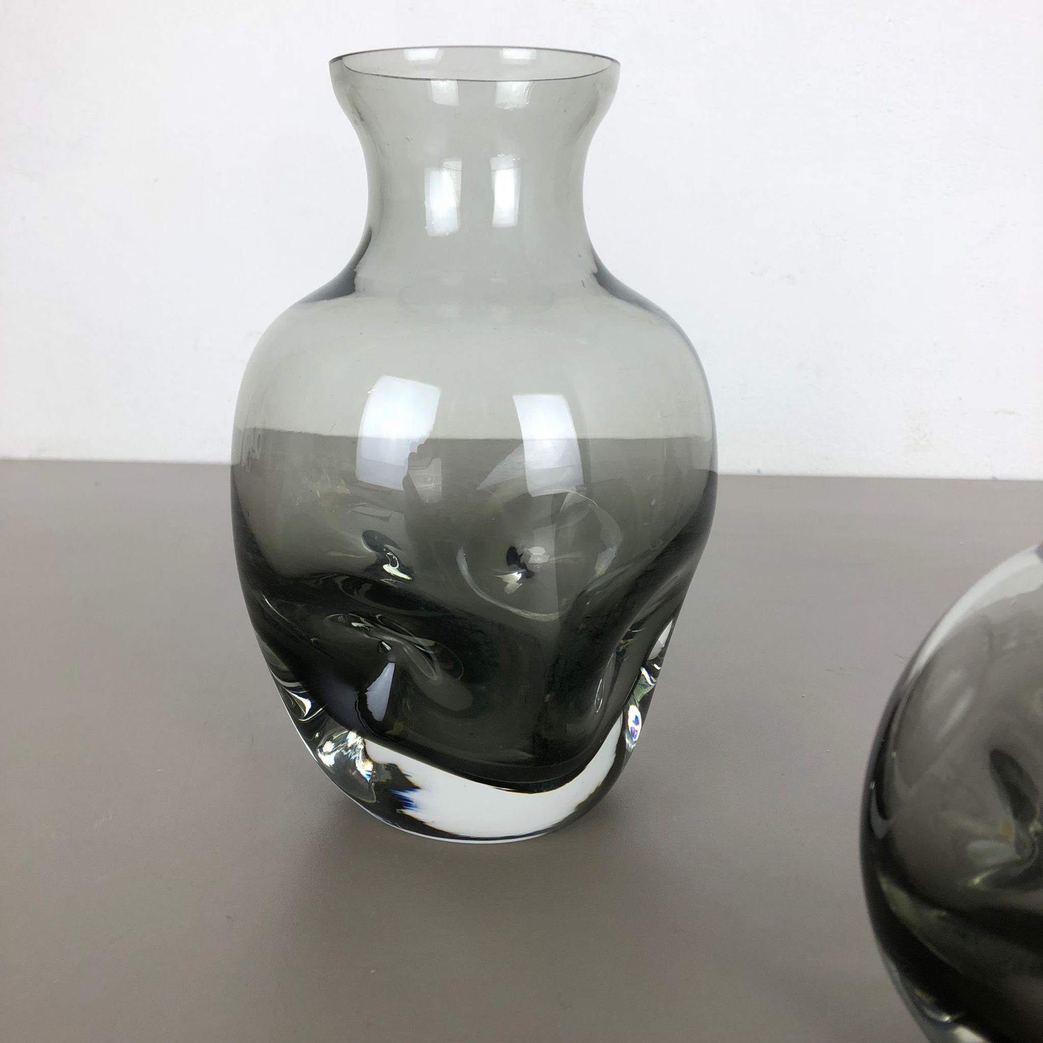 Set of 3 cubic hand blown crystal glass vase by Friedrich Kristall Germany 1970s