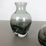Set of 3 cubic hand blown crystal glass vase by Friedrich Kristall Germany 1970s