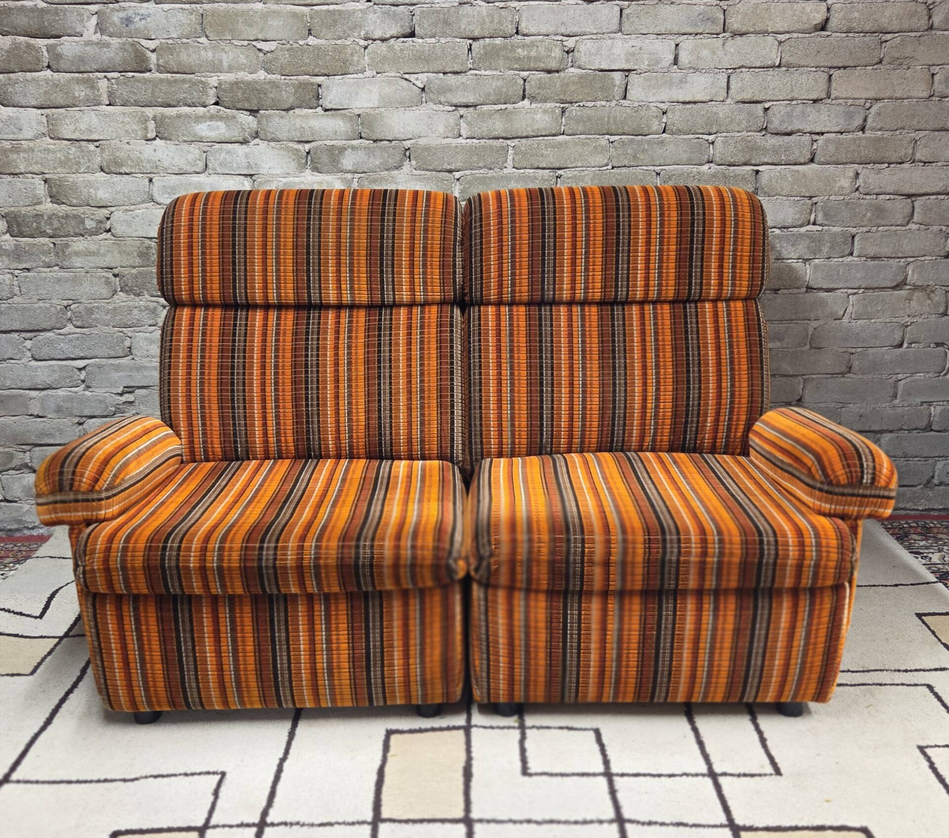 Pair of vintage 1970s modular armchairs – striped orange fabric