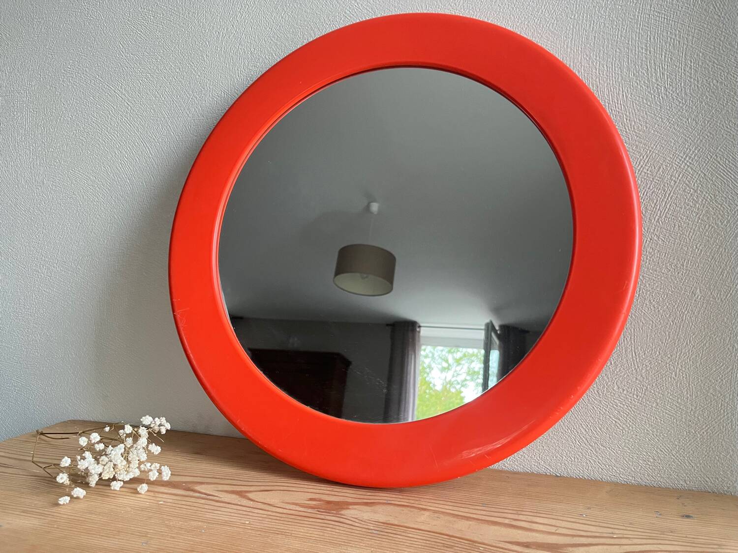 Syla vintage orange round plastic mirror