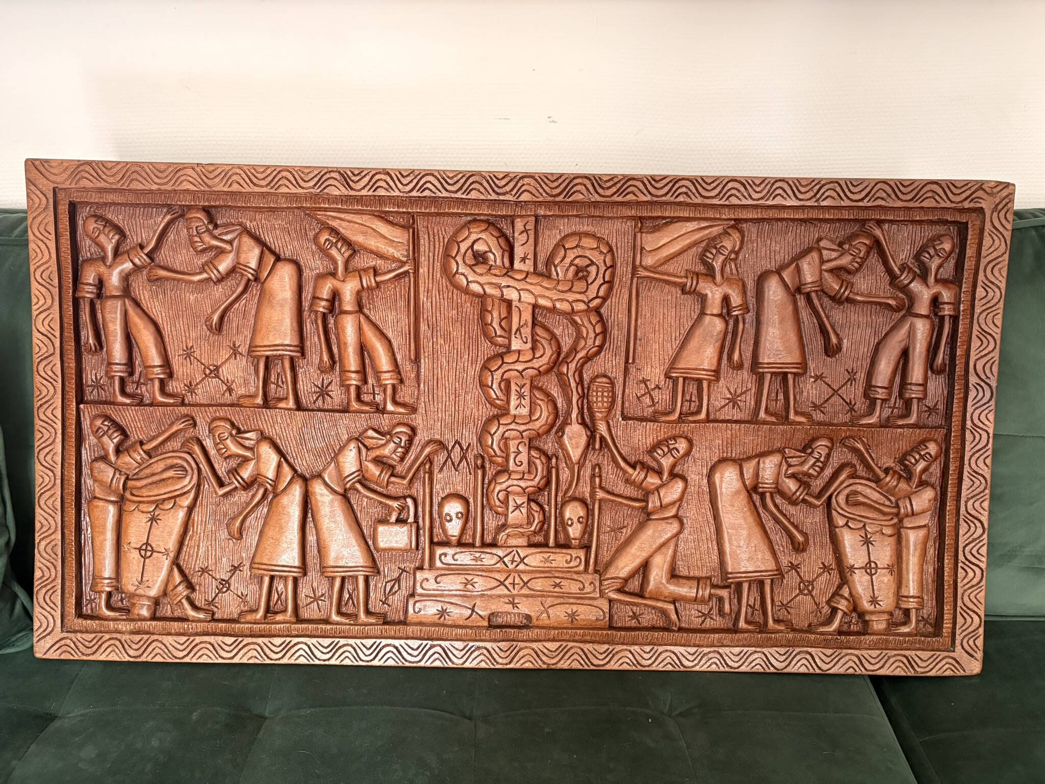 Ancient Carved Panel Bas Relief Sculpture Benin Dahomey Ritual Scene