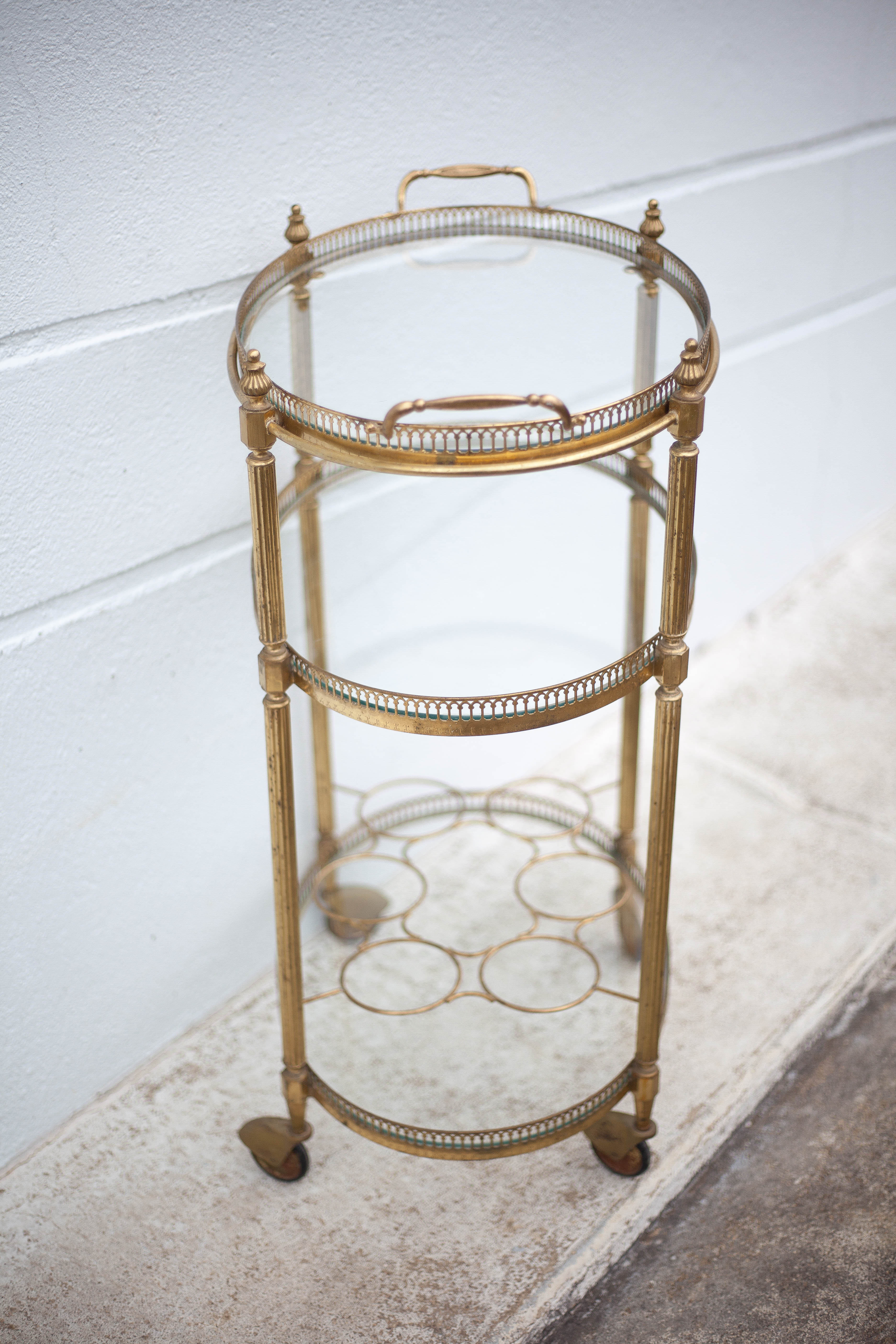Brass service 3 floors, trolley with wheels