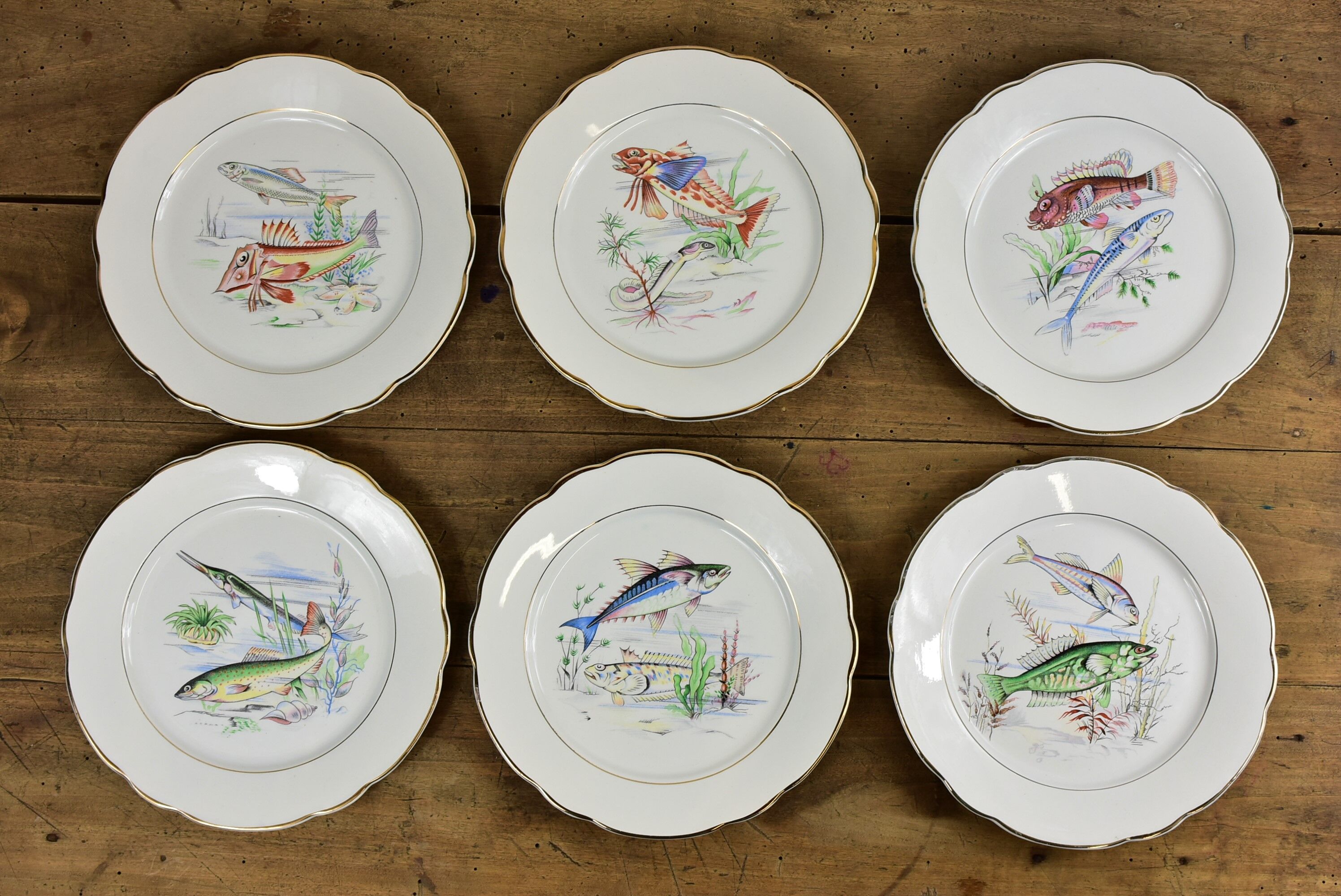 Set of 6 plates sea pattern Digoin Sarreguemines.