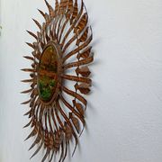 Vintage sun mirror in patinated gold metal – Spain 1950s / 60s
