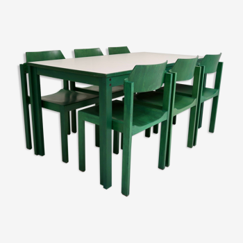 Ensemble table et 6 chaises 1970 Schlapp Mobel vert pomme