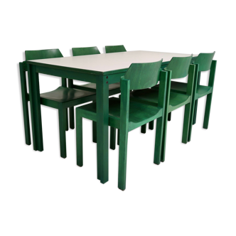 Set table and 6 chairs 1970 Schlapp Mobel apple green
