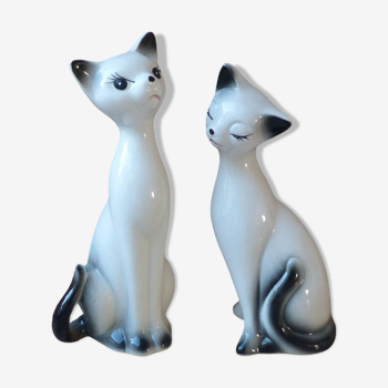 Ensemble de deux chats romantiques en céramique long cou noir et blanc vintage, Cadeau Décoration