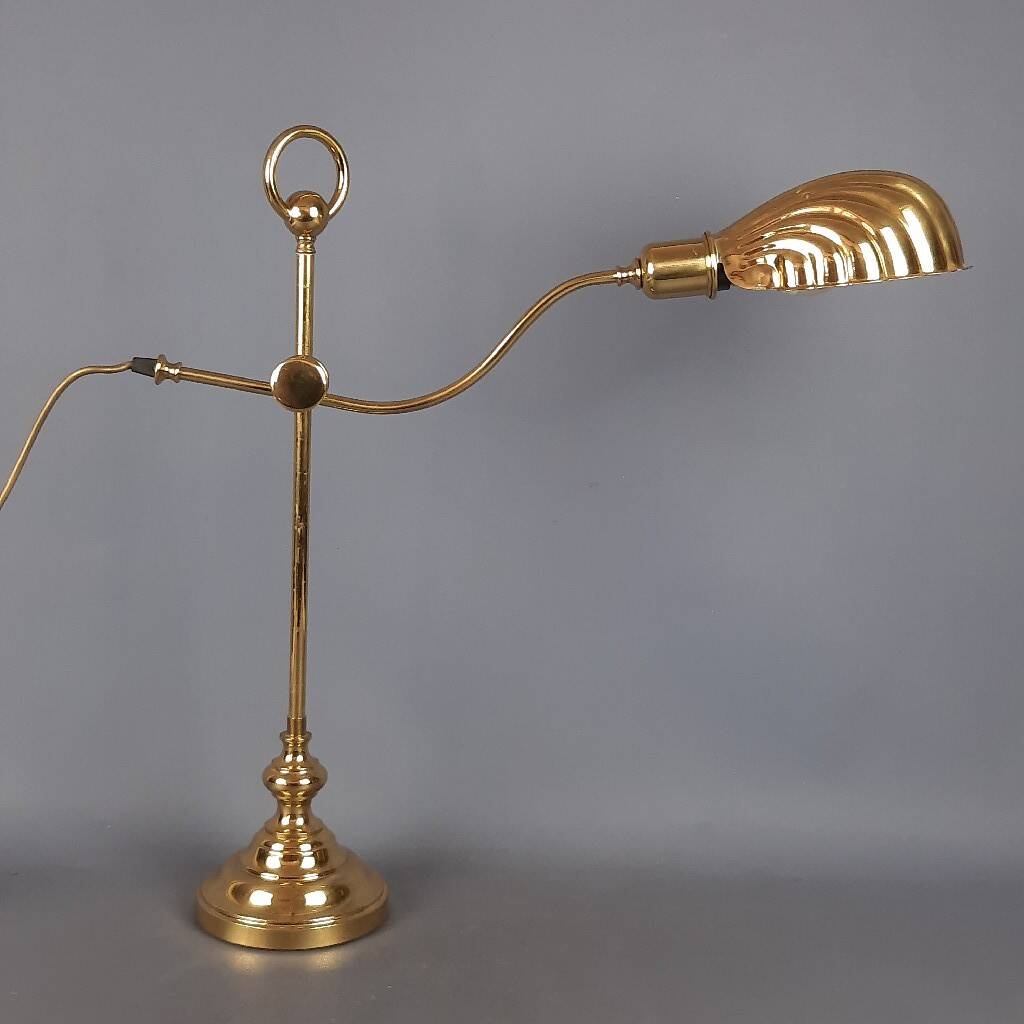 Tommaso Barbi polished brass table lamp vintage shell 1950