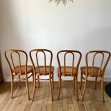 Set of 4 cane chairs in bentwood and honey-coloured cane thonet early 20th century