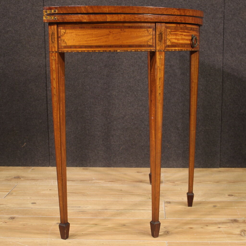 Inlaid half-moon side table in Louis XVI style