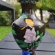 Asian handcrafted decorative vase in cloisonné enamels, neck outline & brass base