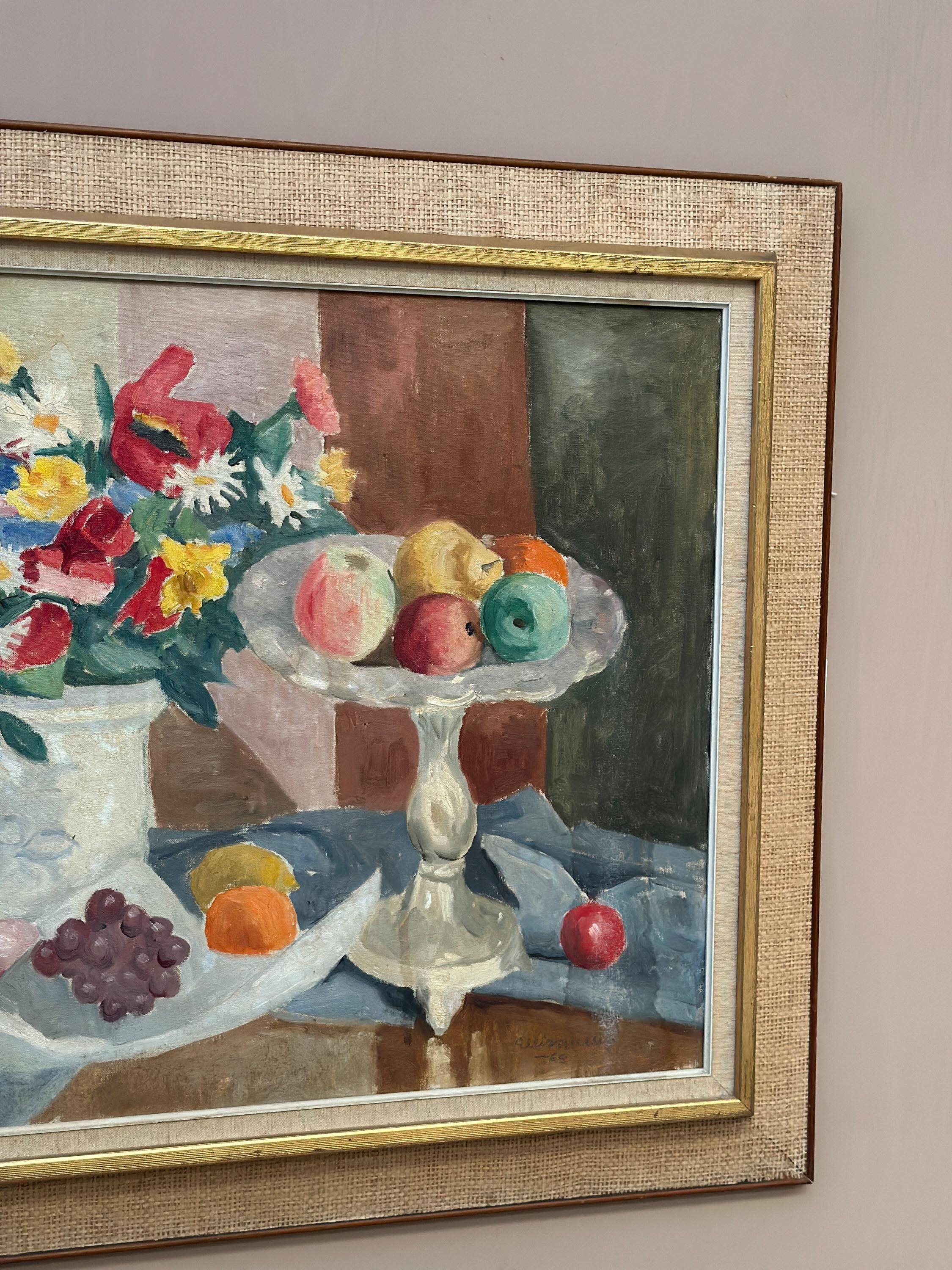 Original Swedish Oil on Canvas – "Flowers and Fruit by Ellis Wallin"