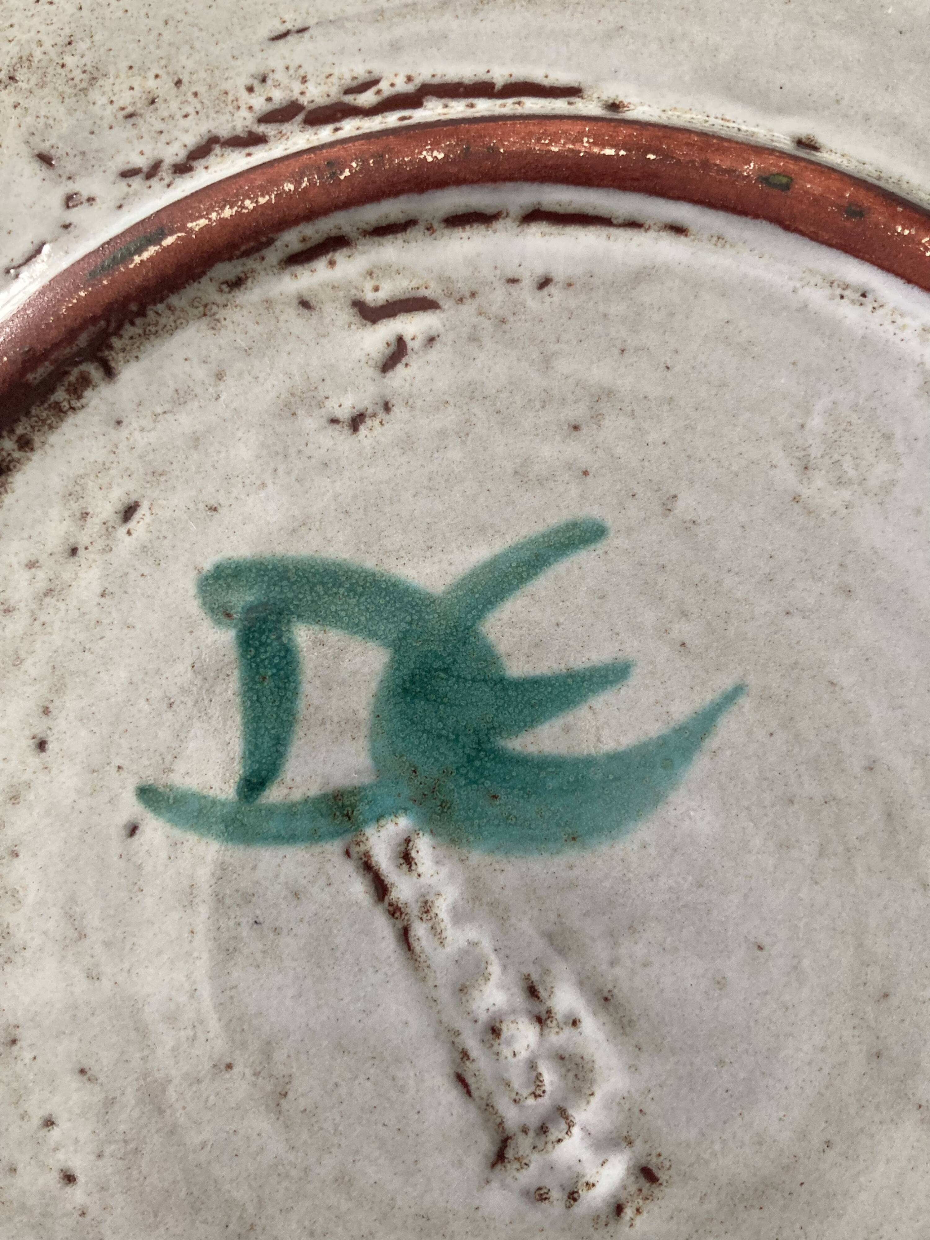 Ceramic plate with thistles - Etienne Daniel, Vallauris, 1960s-70s