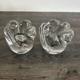 Pair of rose crystal candle holders by Daum France