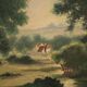 Italian countryside landscape painting oil on canvas from 20th century