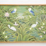 tableau vintage horizontal sur cadre en bois avec oiseaux