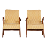 Paire de fauteuils en hêtre jaune original du milieu du siècle, atelier ÚLUV, Tchéquie, années 1950