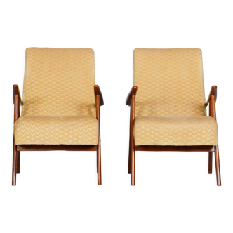 Pair Of Yellow Original Mid-Century Beech Armchairs, ÚLUV Workshop, Czechia, 1950s