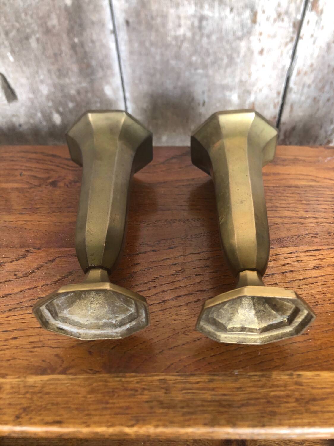 Pair of old art deco vases in vintage brass