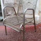 Vintage armchair in mesh and chrome steel from the 40s France