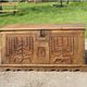 wedding chest in solid fruit wood carved with 2 Menorahs and Hebrew symbol from the 18th century or even before.