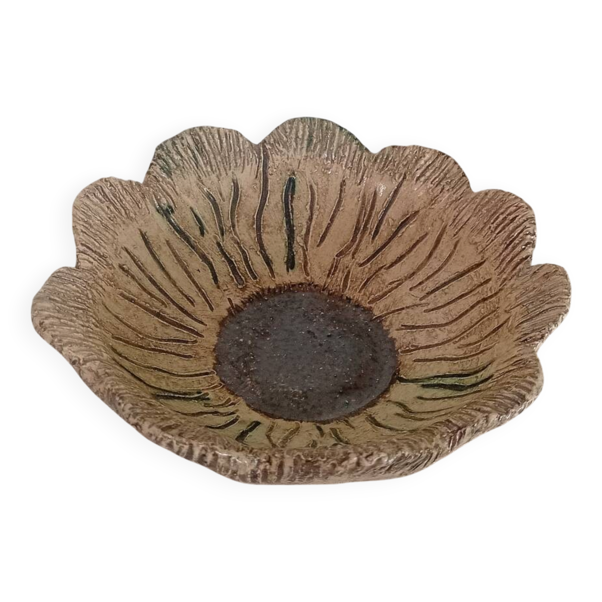 Vintage signed studio pottery flower shaped bowl