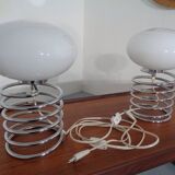 Opaline Glass and Chrome Table Lamps from Honsel, 1970s, Set of 2