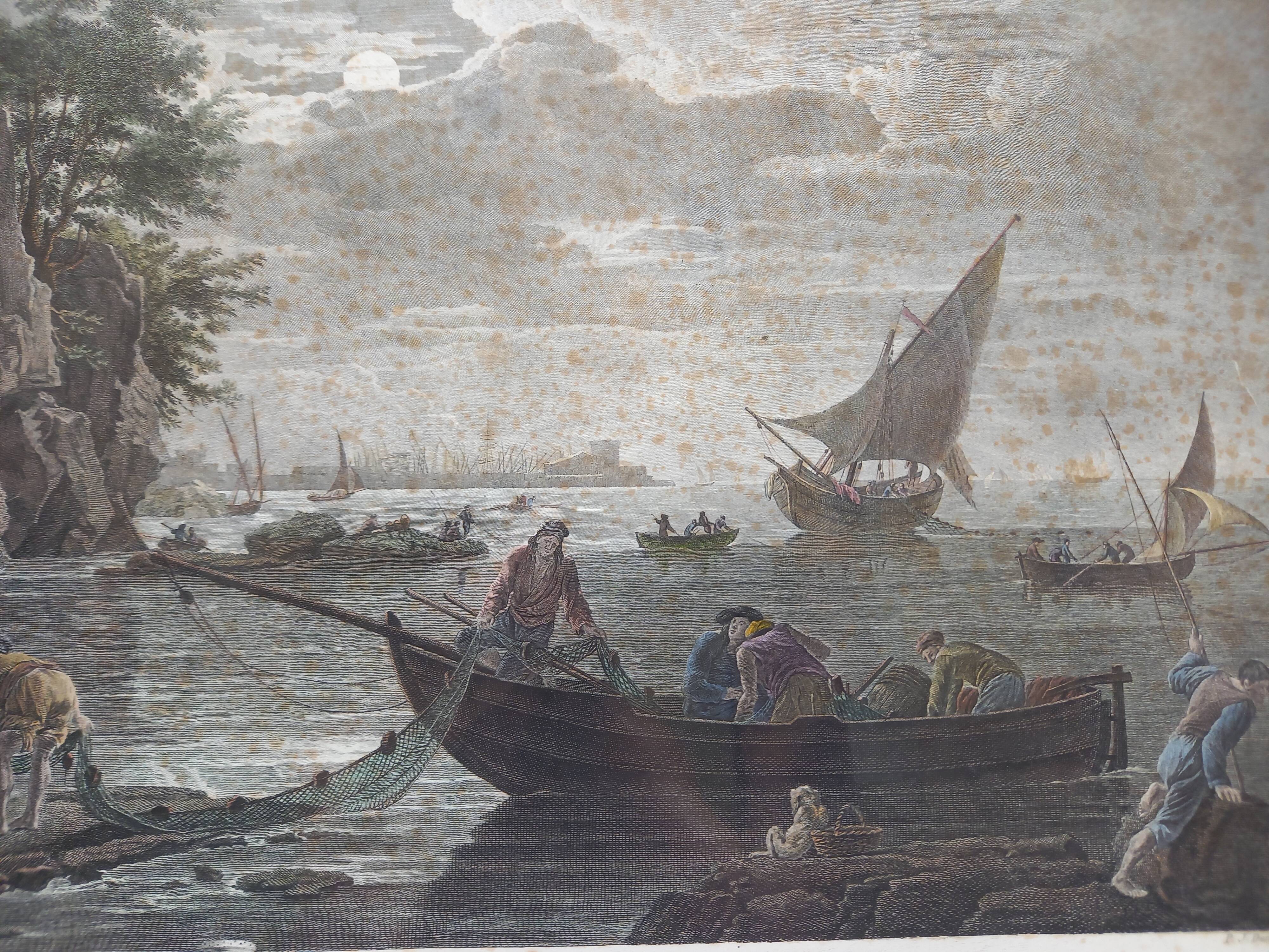 Engraving by Joseph Vernet (1714-1789), published by Jacques Duret, Fishing by Lantern Light