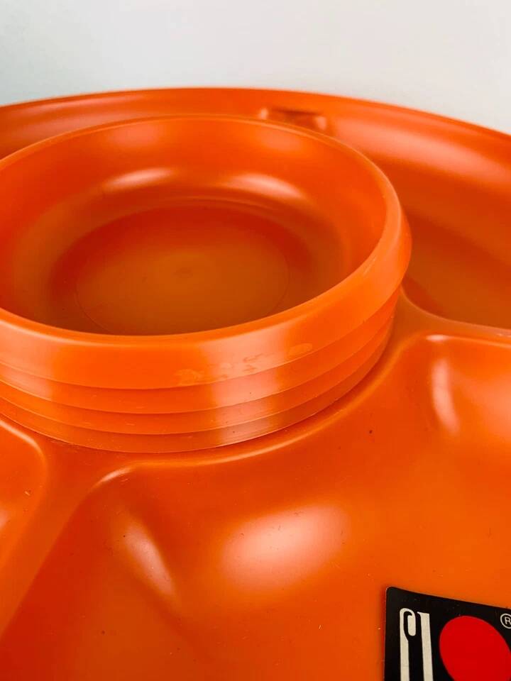 Vintage 1970s orange plastic Prisunic Flair aperitif platter