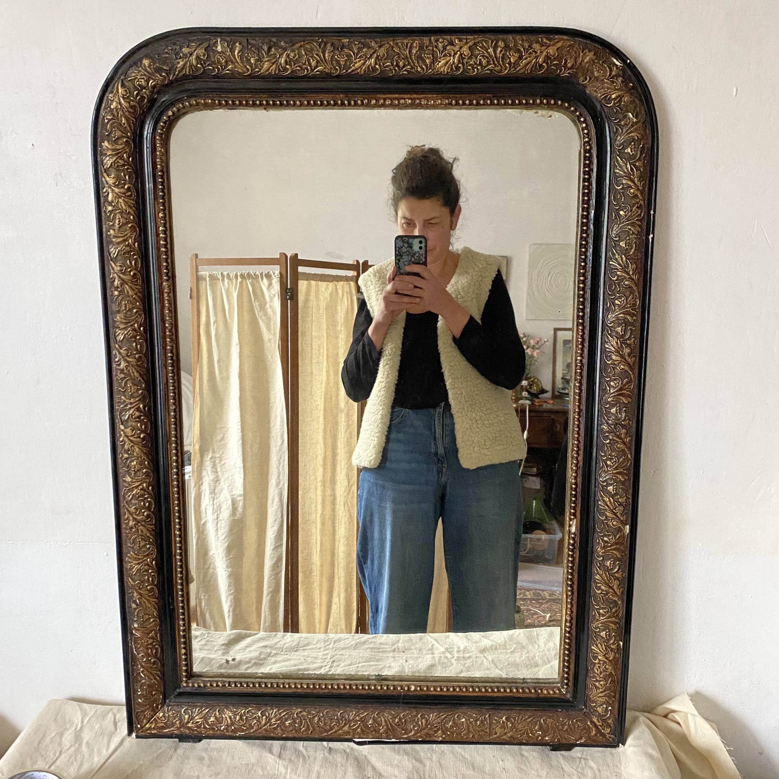 Antique Louis Philippe mirror in black and gold, 93X68cm