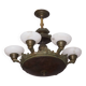Antique verdigris-patinated bronze and alabaster chandelier, 1910